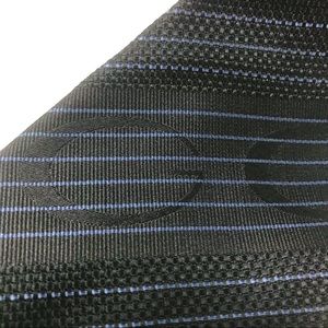 Gucci Black Silk Tie w/Blue Pinstripes &G Jacquard